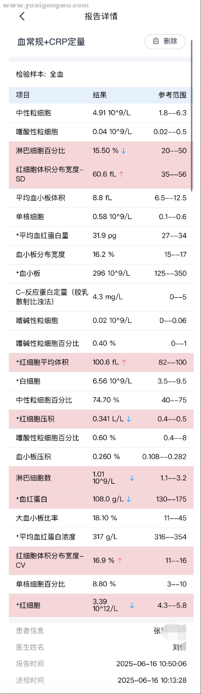 6月16日血常规结果